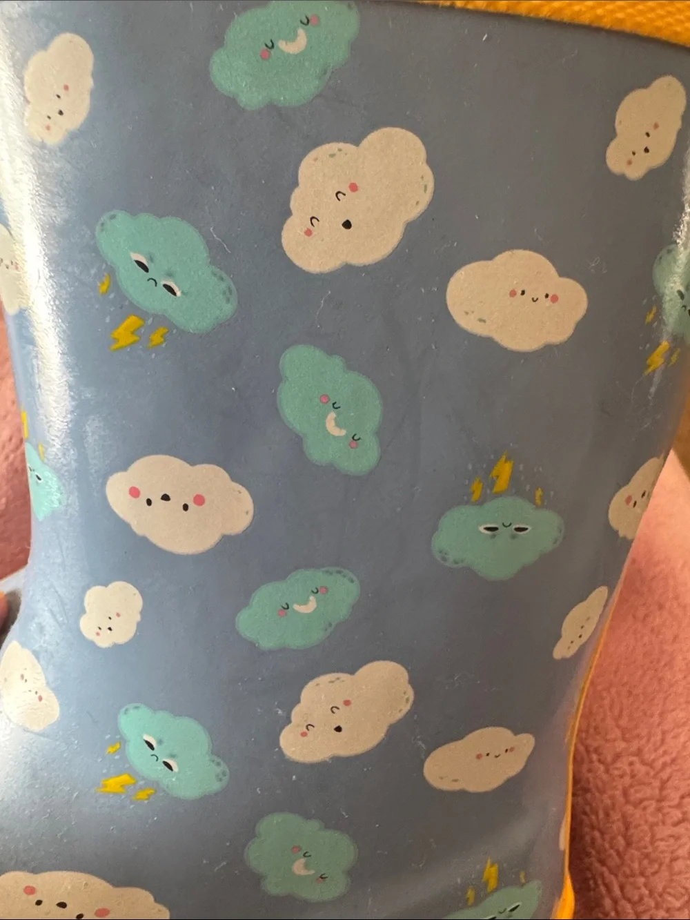 Kids Cloud Print Rain Boots in Blue and Yellow